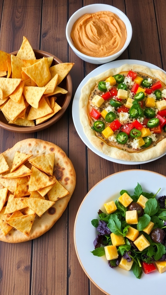 Creative Ways to Use Leftover Pita Bread An array of dishes made with leftover pita bread: pita chips with hummus, pita pizza, and a salad with toasted pita.